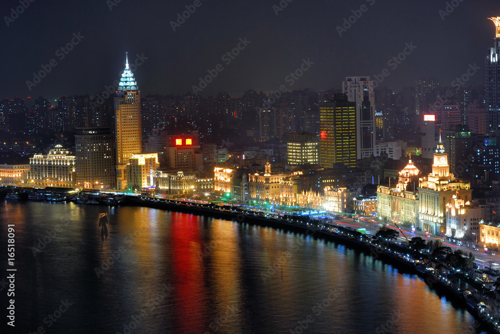 China Shanghai Bund aerial night view