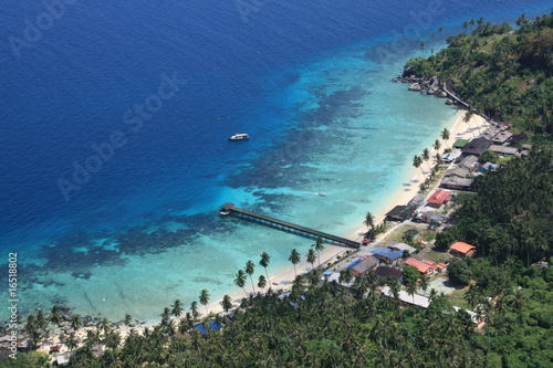 Aerial view of clear blue water beach photo