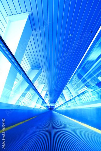 blue moving escalator