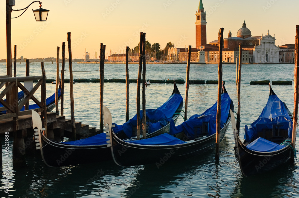 Gondolas and church in Venice