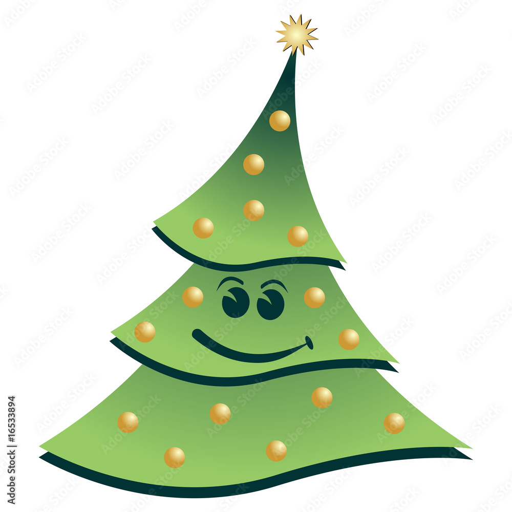 Smiling ornamented christmas tree over white background Smiling ornamented christmas tree over white background