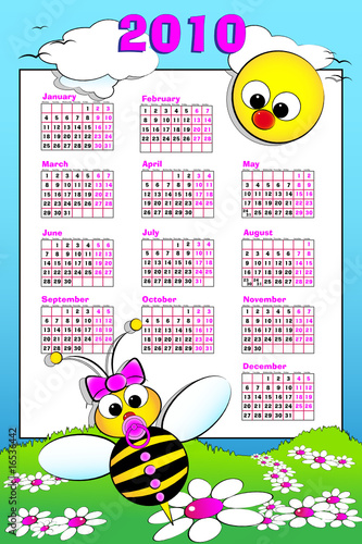 2010 Kid calendar landascape with a baby girl bee photo