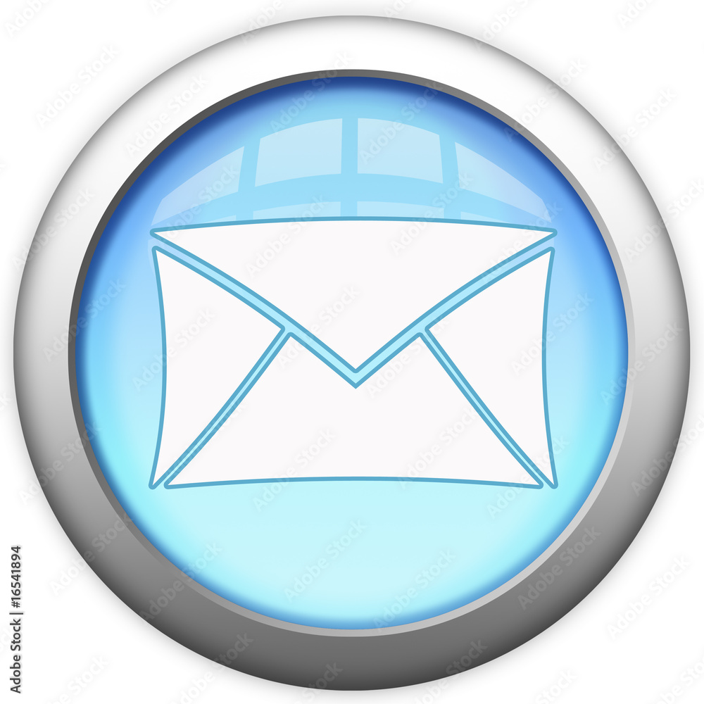 Blue glass email button with envelope Blue glass email button with envelope