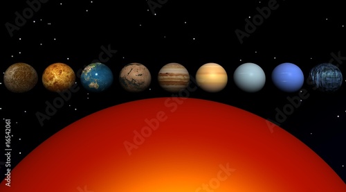 Fototapeta Naklejka Na Ścianę i Meble -  The sun and nine other planets on a black fon