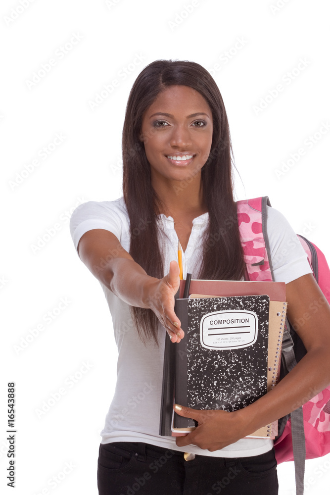greeting African American woman College student greeting African American woman College student
