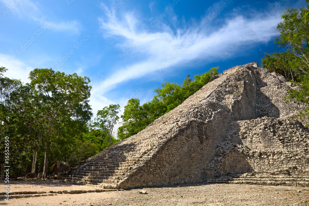 Mayan Nohoch Mul pyramid in Coba, Mexico