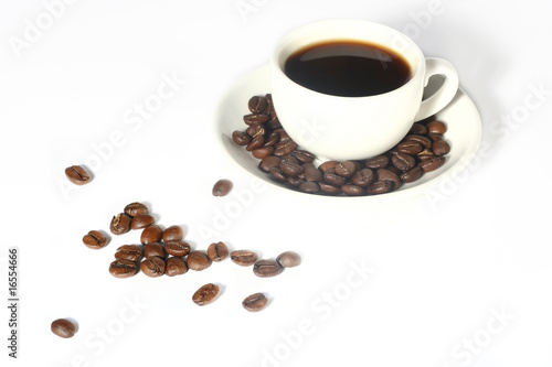 coffee cup and grain on white background