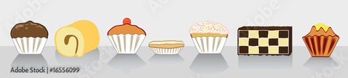 collection of pastry muffins and cakes icons isolated