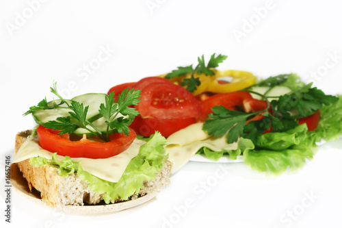sandwich and salad with vegetables