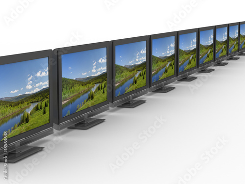 Row TV on white background....