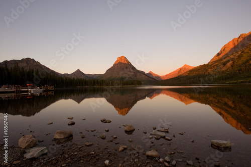 Sunrise in Two Medicine lake, Glacier national park photo