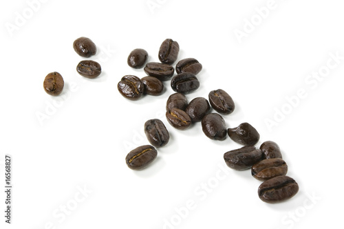 Fresh roasted coffee beans isolated on white.