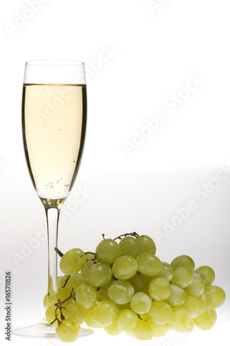 champagne glasses with grapes macro