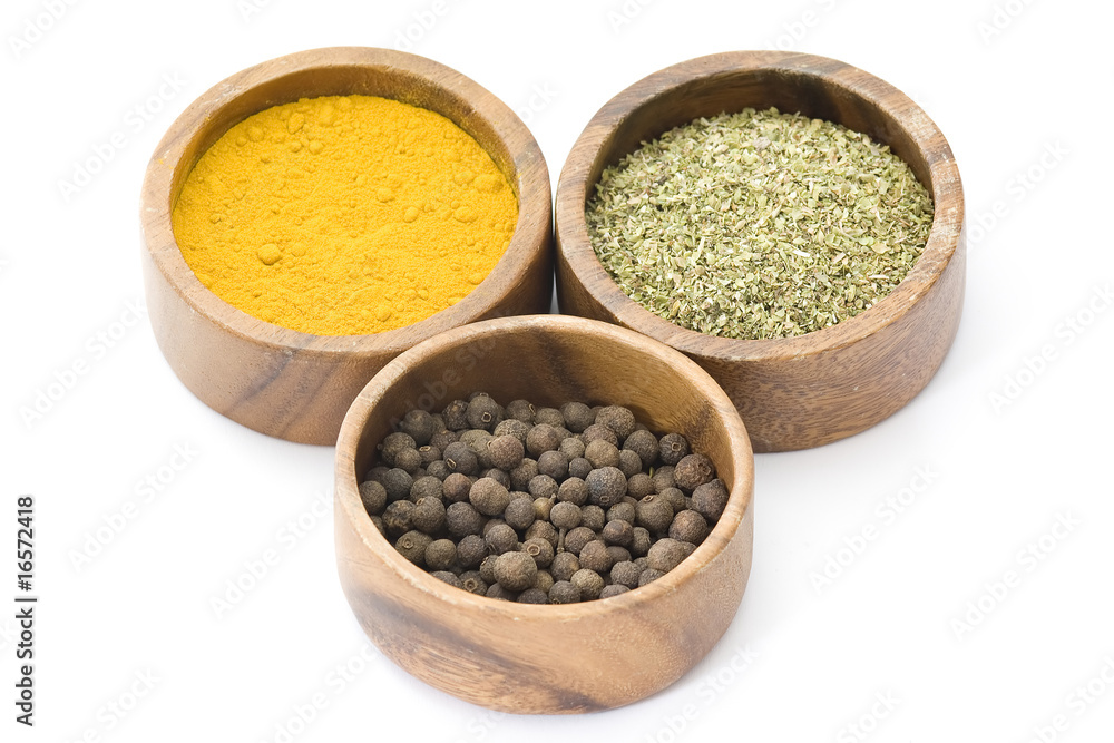 three bowl of spices isolated on white three bowl of spices isolated on white