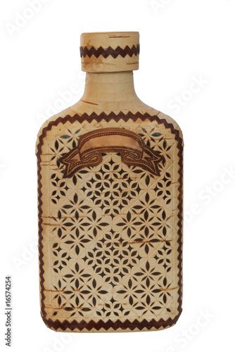 wooden russian ornate flask isolated on white