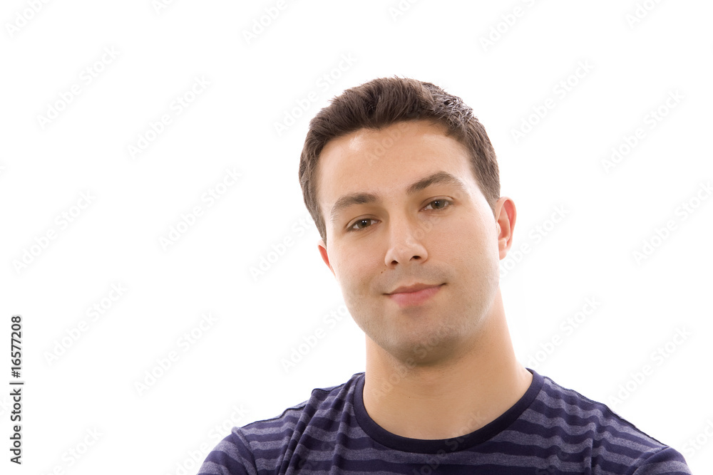 close-up of a casual man portrait - isolated over a white backgr close-up of a casual man portrait - isolated over a white backgr