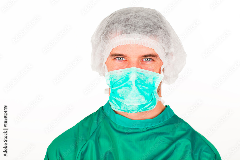 Portrait of a surgeon in scrubs uniform Portrait of a surgeon in scrubs uniform