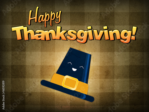 Happy thanksgiving, pilgrim hat smiling