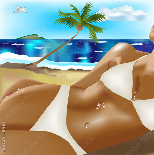Ragazza abbronzata in spiaggia