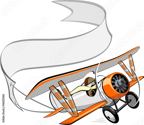Vector cartoon biplane with blank banner