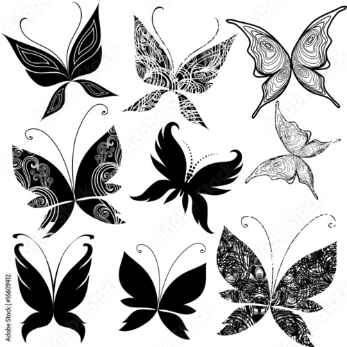 Set of vintager black fancy butterfly design elements photo