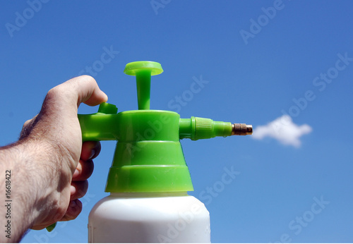 Cleaning sky. Sprayer and cloud. Fun.