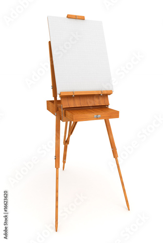 Wood french easel with blank white canvas isolated on background