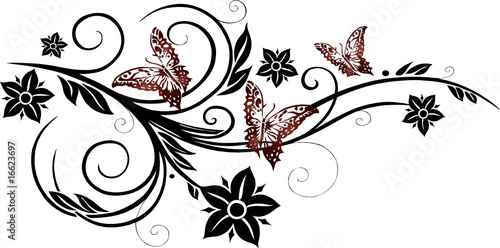 Blume, Ranke mit Schmetterlingen, floral, ornamental