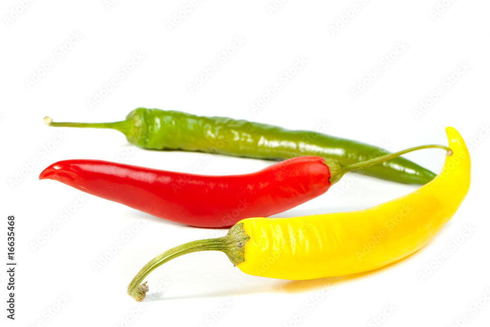 red, yellow and green hot chili peppers