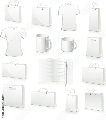 white collection of shopping bags, football jersey, cup, book