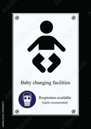 Humorous baby changing facilities door sign with respirator