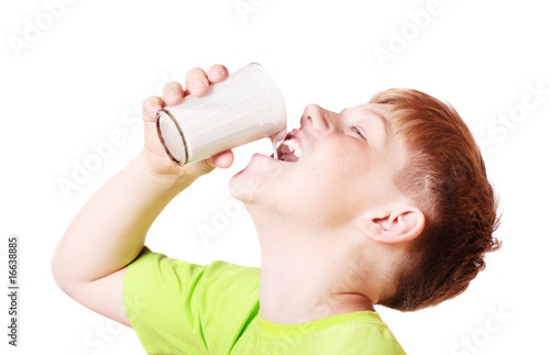 boy with drink isolated on white photo