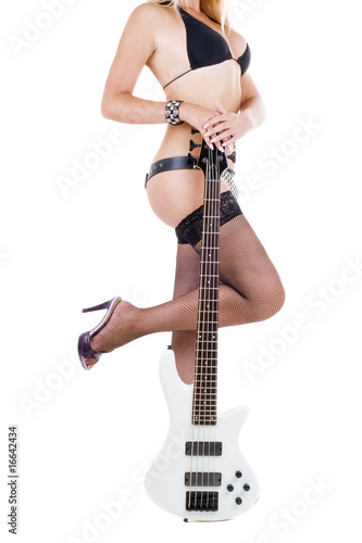 Sexual blonde and a white bass guitar photo