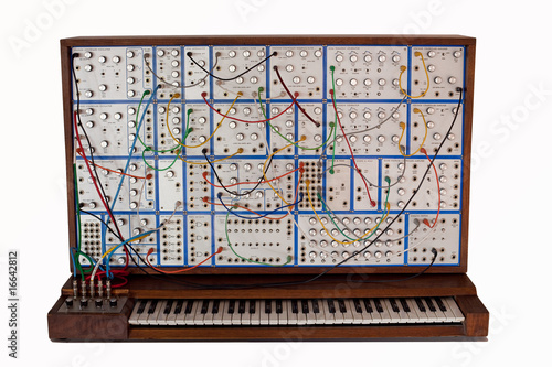 Vintage analog modular synthesizer with patchcords photo