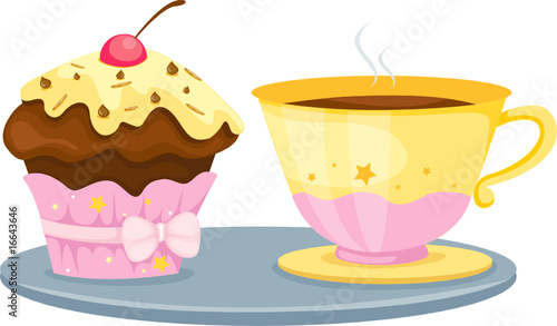 cup of coffee and cute cup cake