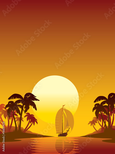 Summer scene with sailing yacht