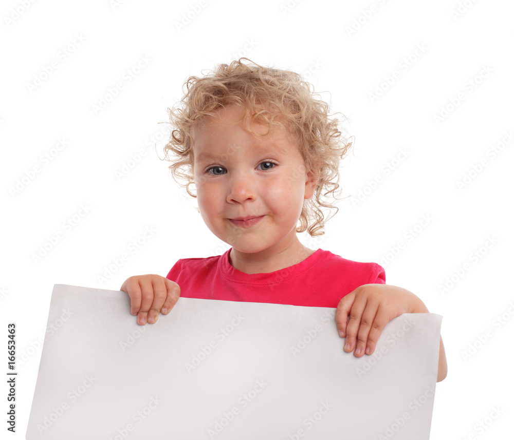 Little girl with empty blank Little girl with empty blank