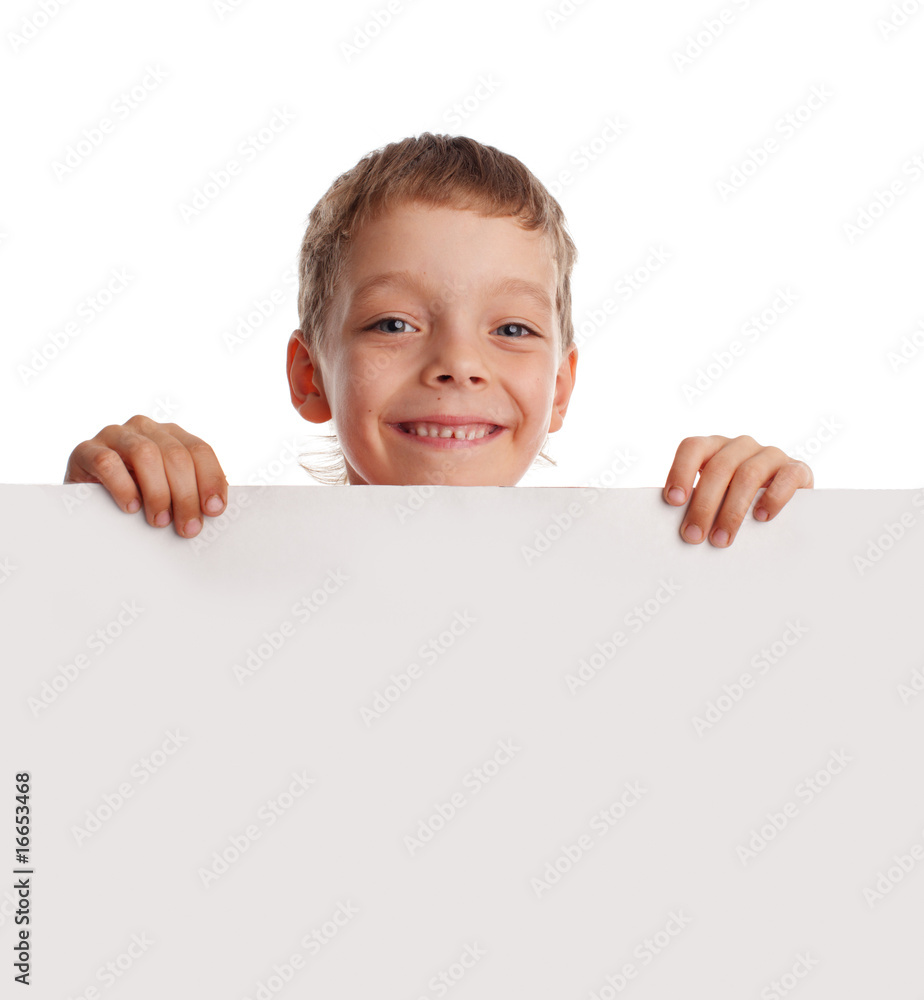 Happy boy with the empty blank Happy boy with the empty blank