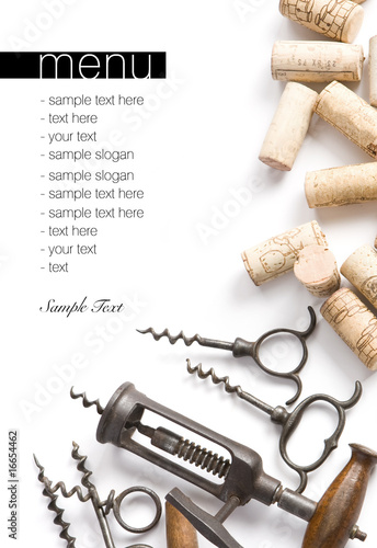 Corkscrews and corks. Project of a wine menu. #16654462