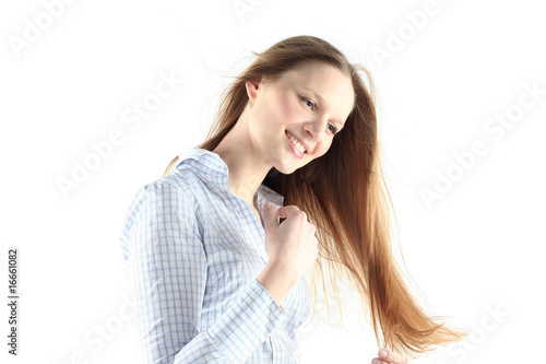 Portrait of young woman with long hair isolated