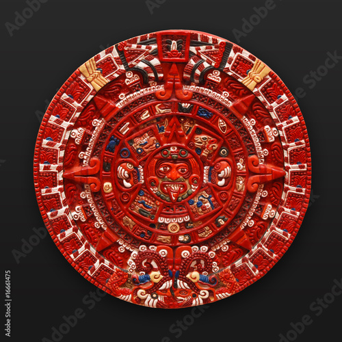 Painted stone aztec calendar latin america