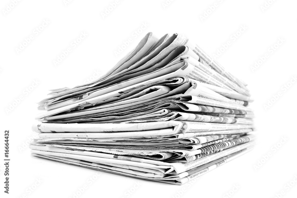 Stack of isolated newspapers in black and white Stack of isolated newspapers in black and white