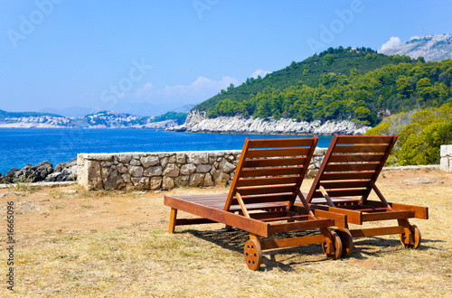 Longue on beach in Dubrovnik, Croatia