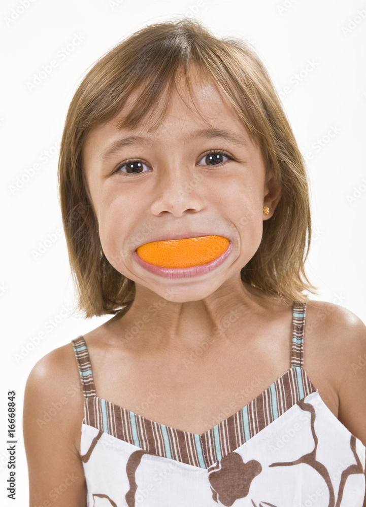 A Young Girl with an Orange Smile A Young Girl with an Orange Smile