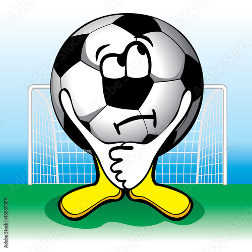 Cartoon soccer ball in front of penalties