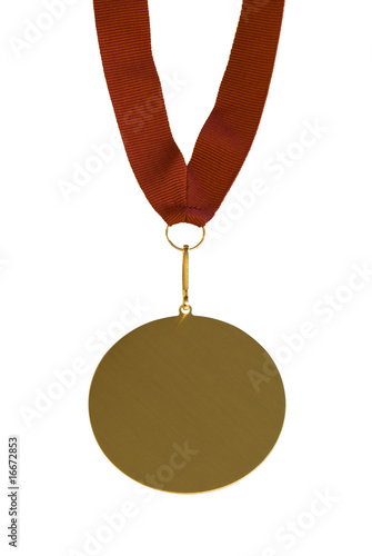 Goldmedal isolated with red cord photo