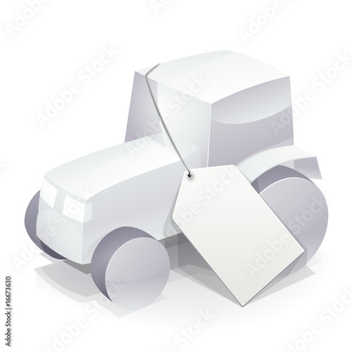 Tracteur blanc et son étiquette blanche vierge (reflet)