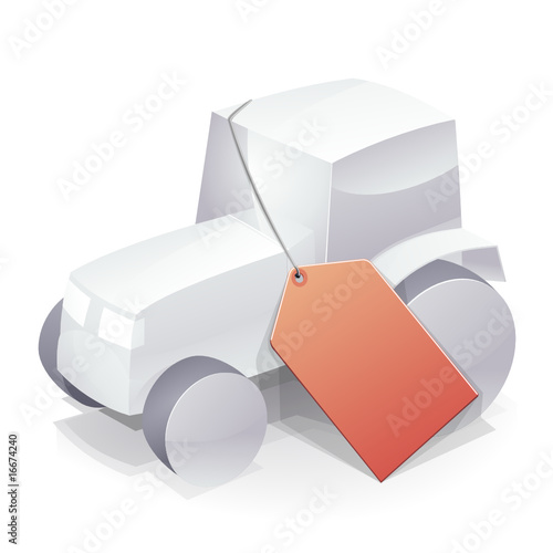 Tracteur blanc et son étiquette rouge (reflet)