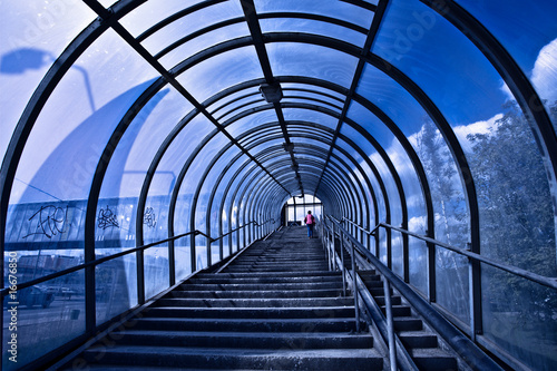 Fototapeta Naklejka Na Ścianę i Meble -  Blue corridor and stairs