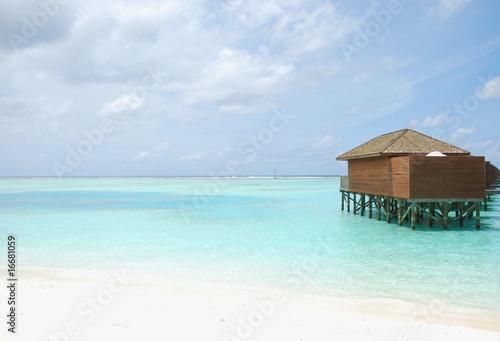 Water villas in Maldives (beach scene)
